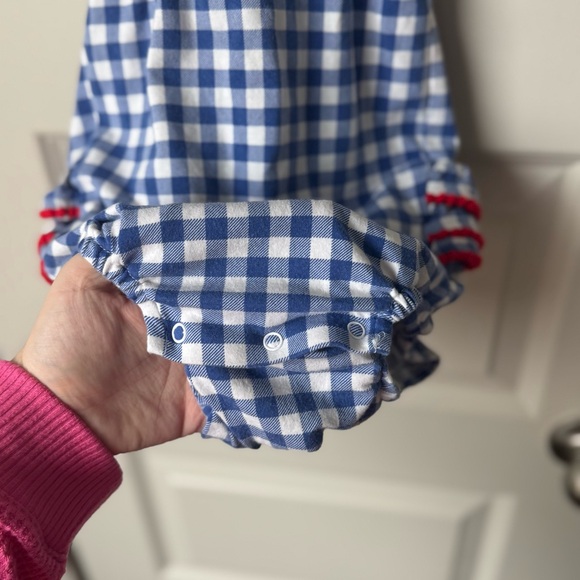 Classic Whimsey Royal Blue Gingham American Flag Knit Ruffle Bubble Size 3T - Picture 5 of 8
